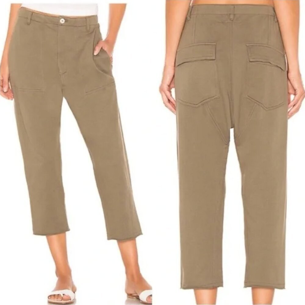 ACACIA Dublin Pant in Moss Green Size S Cotton Raw Hem Casual Travel Vacation